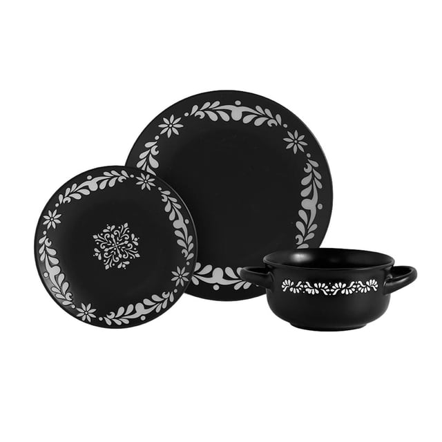 Vajilla 12 Piezas de Cerámica para 4 Personas Color Negro Chefmaker Mex para Fiestas Patrias