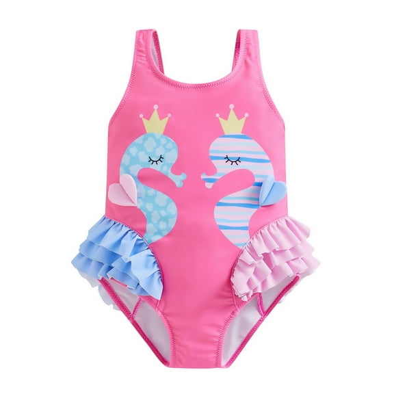 Aunavey Kids Toddler Baby Girl One Piece Swimsuit Beach Wear Ruffle Seahorse Swimwear Bathing Suits
