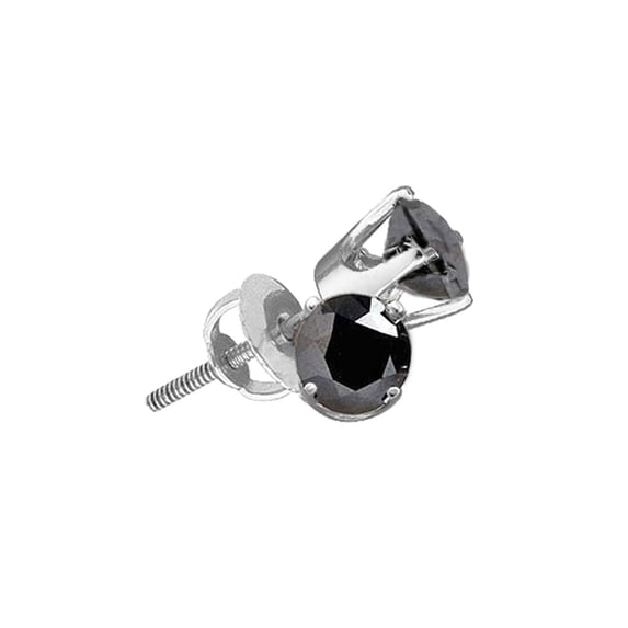 FB Jewels Sterling Silver Womens Round Black Color Enhanced Diamond Solitaire Earrings 1/10 Cttw
