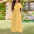 thumbnail image 2 of XADYUY Summer Dress for Girls 7-8 Casual Solid Color Short Sleeve Maxi Dress Cute Crew Neck Sundresses Summer Swing Dresses with Pocketss 7-8 Years,Yellow, 2 of 5