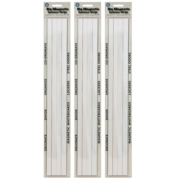 Ashley Productions Big Magnetic Sentence Strips, 3" x 24", 5 Per Pack, 3 Packs