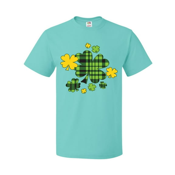 Inktastic St. Patrick's Day Plaid Green and Yellow Shamrocks T-Shirt