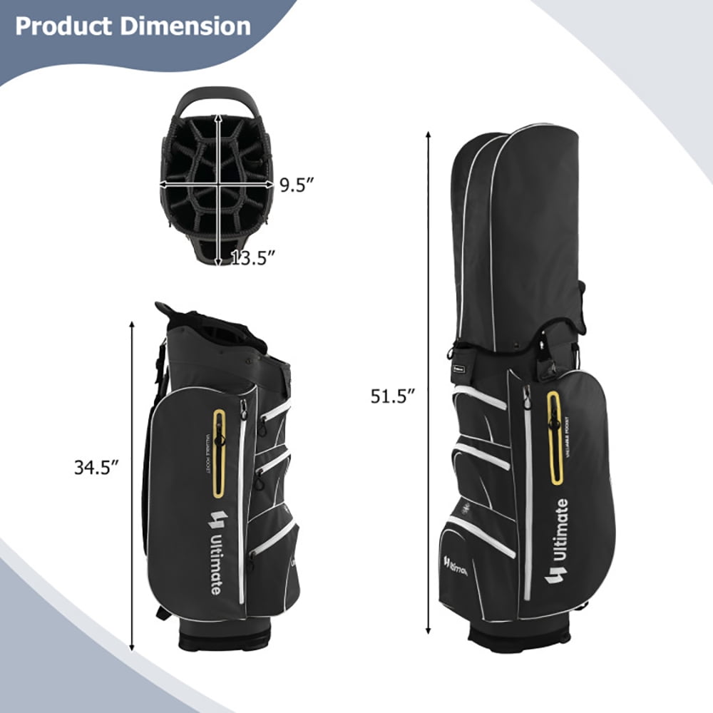 Demifill 9.5 Inch Lightweight Golf Cart Bag with 15 Way Top Dividers, Lightweight Golf Clubs Bag with 7 Zippered Pockets, Portable Golf Carry Bag for Outdoor, Black