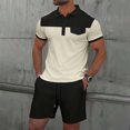 thumbnail image 2 of Pantalones Cortos para Hombre Conjunto de Trajes de 2 Piezas, Moda Mock Bolsillo Botón de Color Sólido Solapa Tops Cortos de Cintura Elástica, 2 of 8