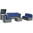 thumbnail image 2 of Gymax 8PCS Patio Rattan Sofa Sectional Conversation Furniture Set w/ Navy Cushion, 2 of 10