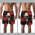 thumbnail image 3 of luoweisi Men's Beach Shorts Quick Dry Swim Trunks with Mesh Lining Roses and Skull XL, 3 of 5