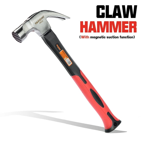 Ergonomic 16oz Fiberglass Claw Hammer with Magnetic Nail Puller – Non-Slip TPR Grip, Plastic-Coated Metal, Perfect for Outdoor & Home Repairs, Great Gift for Father’s Day