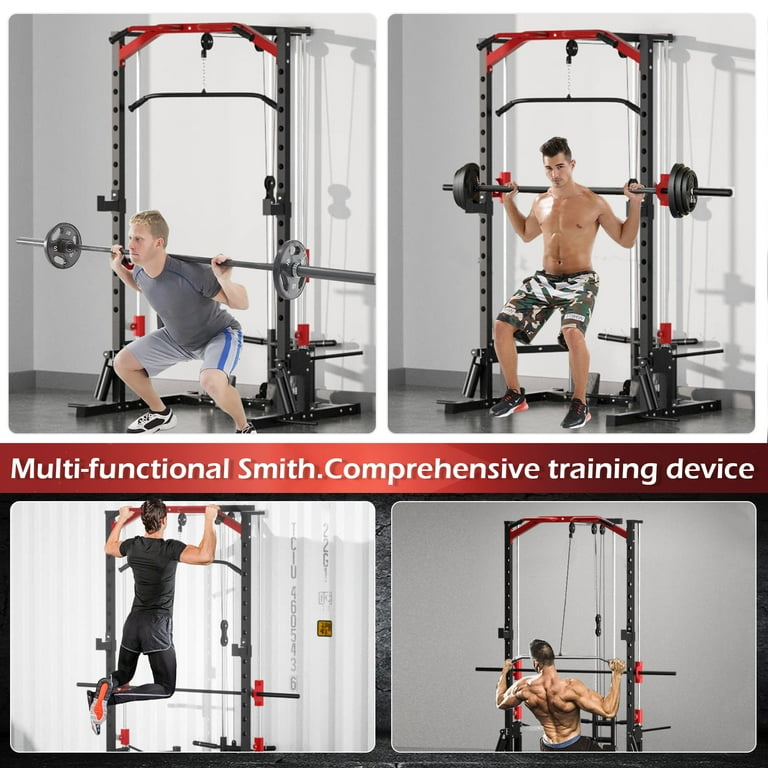 Smith Machine Multi Functional Power Rack Power Cage with Rail Squat Rack with LAT Pull Down Seated Row Pulley System Walmart