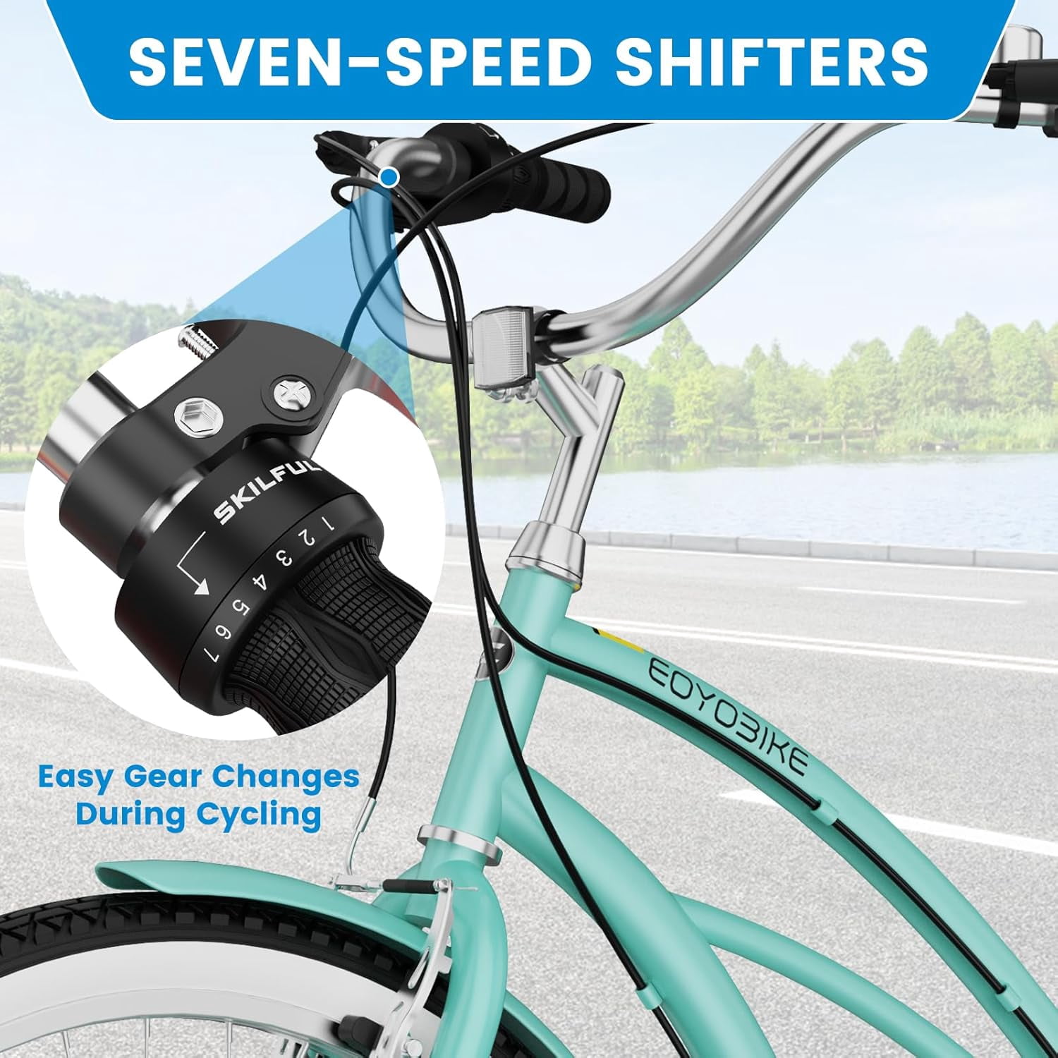 ABORON 26" Beach Cruiser Bike Women, Lightweight Adult Cruiser Bike with Rack, 7-Speed Cruiser Bicycle for Commuting, Carbon Steel Frame Commuter Bicycle