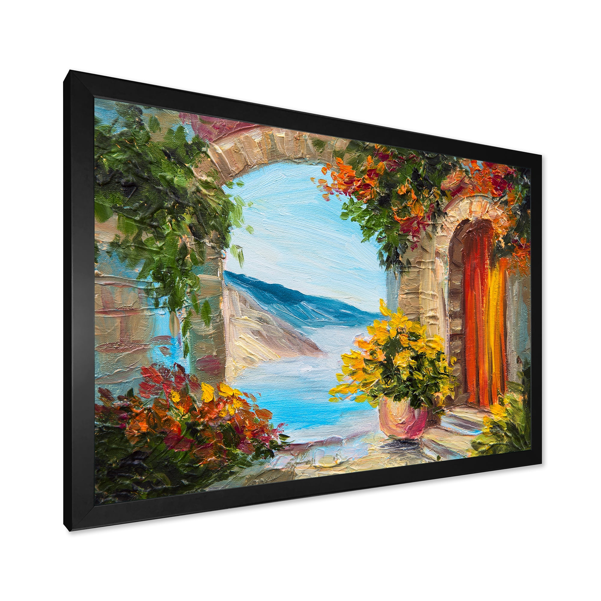 Designart 'House With Colorful Flowers Near The Sea Summer Season' Nautical & Coastal Framed Art Print