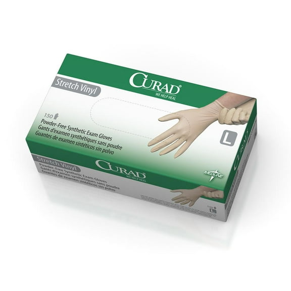 CURAD Stretch Vinyl Exam Gloves - CA Only,Cream,Large