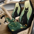 thumbnail image 3 of Xixirimido Car Seat Covers Front Seats Only with Belt Covers Armrest Box Cover 5Pcs Set for SUV Sedan Van Truck PU Leather Seat Protector Automotive Accessories, Black Cat Green Floral, 3 of 8