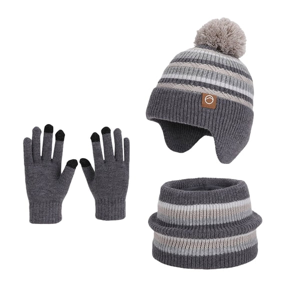 Splozh Toddler Girl Winter Beanie Winter Hat Scarf Gloves Set Knit Hat Fleece Lined for Child Grey,4-10 Years