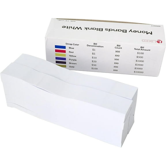 Money Band Self Sealing Currency Straps for Bill Wrappers (Blank White - 1000 PCS)