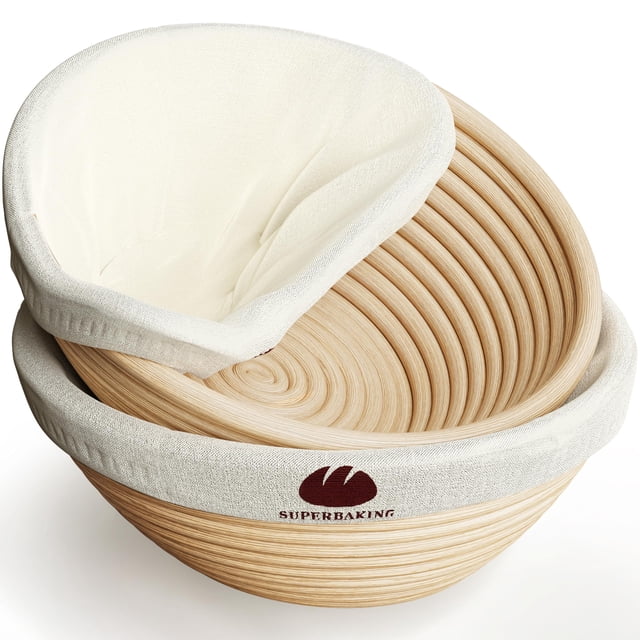 Set de 2 Cestos para Fermentar Pan Superbaking, Redondos de 23 cm de Ratán