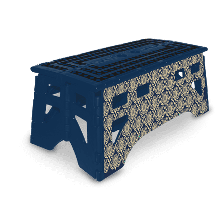 eXpace ES389 Folding Step Stool, 20-Inch Extra Wide Heavy Duty, Non-Slip for Indoor and Outdoor Use, Adults and Kids up to 500lb, Royal Blue Damask