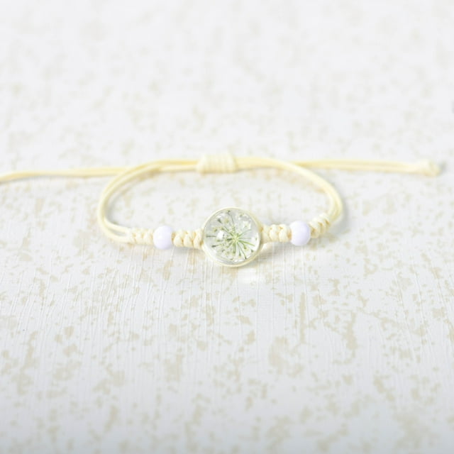 Nvzi Pulsera de flores hecha a mano - Pulsera de resina, pulsera ajustable, pulsera de flores - 2 piezas, color blanco