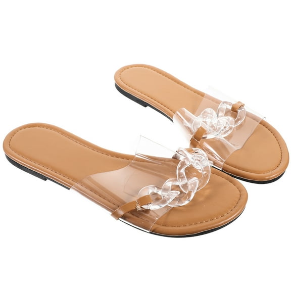 WASHWEPE Clear Flat Sandals 1 Pair for Women with Non-slip Sole and Ventilation for Summer Occasions
