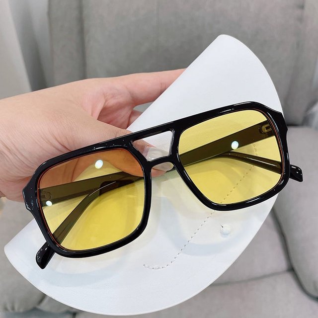 Gafas de sol de doble haz, gafas de sol cuadradas de moda coreana, retro, de alta calidad, anti-ultravioleta, forma cóncava, salto de discoteca