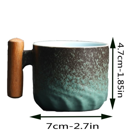 2.7oz Ceramic Espresso Cup and Saucer Porcelain Latte Cup Wooden Handle Cappuccino Cup Gradient Glaze Demitasse Cup Exquisite Ceramic Small Cup
