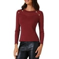 thumbnail image 4 of INSPIRE CHIC Women's Shiny Glitter Top Sheer Mesh Party Club Long Sleeve Top XS Burgundy, 4 of 6