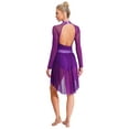 thumbnail image 4 of SiiRoh Women's Lyrical Dance Dress Long Sleeve Backless Skirt Leotard Modern Contemporary Dancing Outfit Purple L, 4 of 7