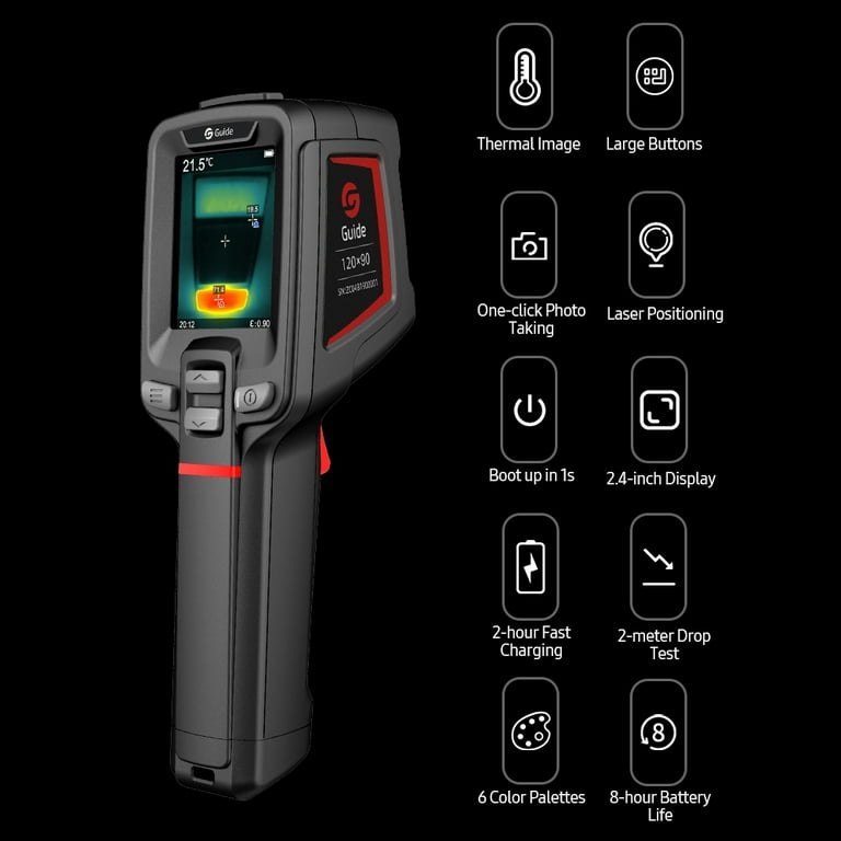 GUIDE T120 Entry level Portable Thermal 2000mAh Rechargeable Non Industrial Infrared Meter Thermographic Handheld Thermal Imaging Tool 2.4 inch Large