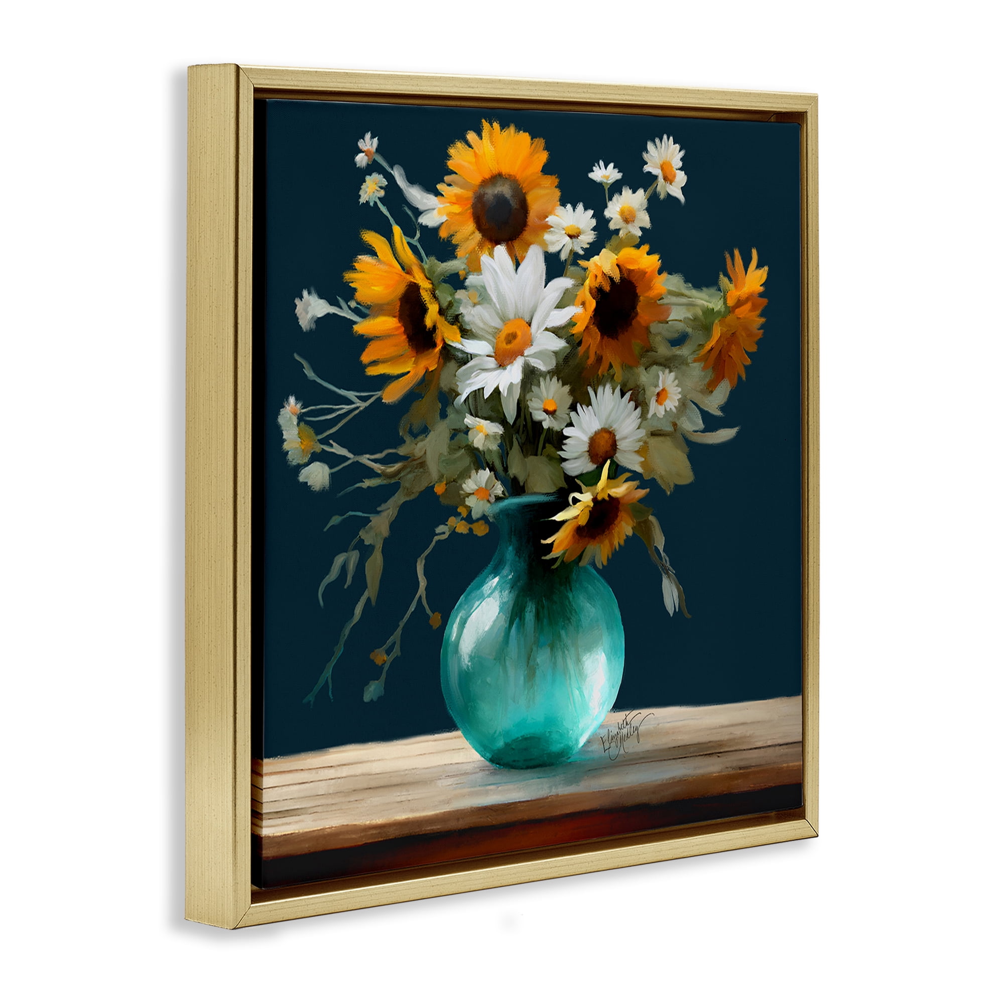 Stupell Industries Summer Sunflower Bouquet Botanical & Floral Painting Gold Floater Framed Art Print Wall Art, 25 x 25