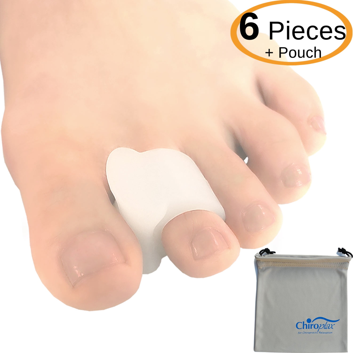 Chiroplax Toe Separators Spacers (6 Pieces+ 1 Pouch) Gel Toe Spreader for Bunion Relief Chiroplax Toe Separators Spacers (6 Pieces+ 1 Pouch) Gel Toe Spreader for Bunion Relief