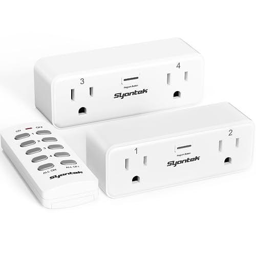 Remote Control Outlet with 2 Independent Control Sockets, Wireless Remote Light Switch Set, Remote Outlet Plug Up to 100 FT Range, FCC Certified, 15A/1875W, White (2 Outlets   1 Remote)