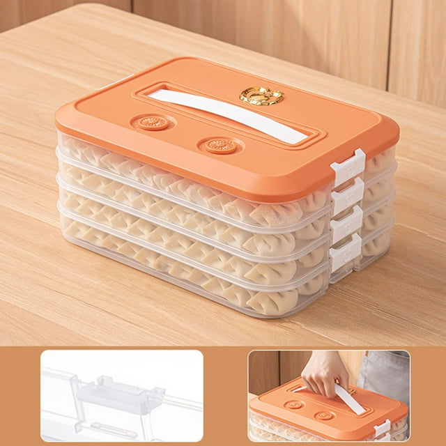 Dumpling Storage 4 Layer Dumpling Food Storage Containers With Lid For Fridge Stackable Cookie Container Airtight Cookie Storage With Recoder Reusable Lunch Container Condiment Containers Home Edit