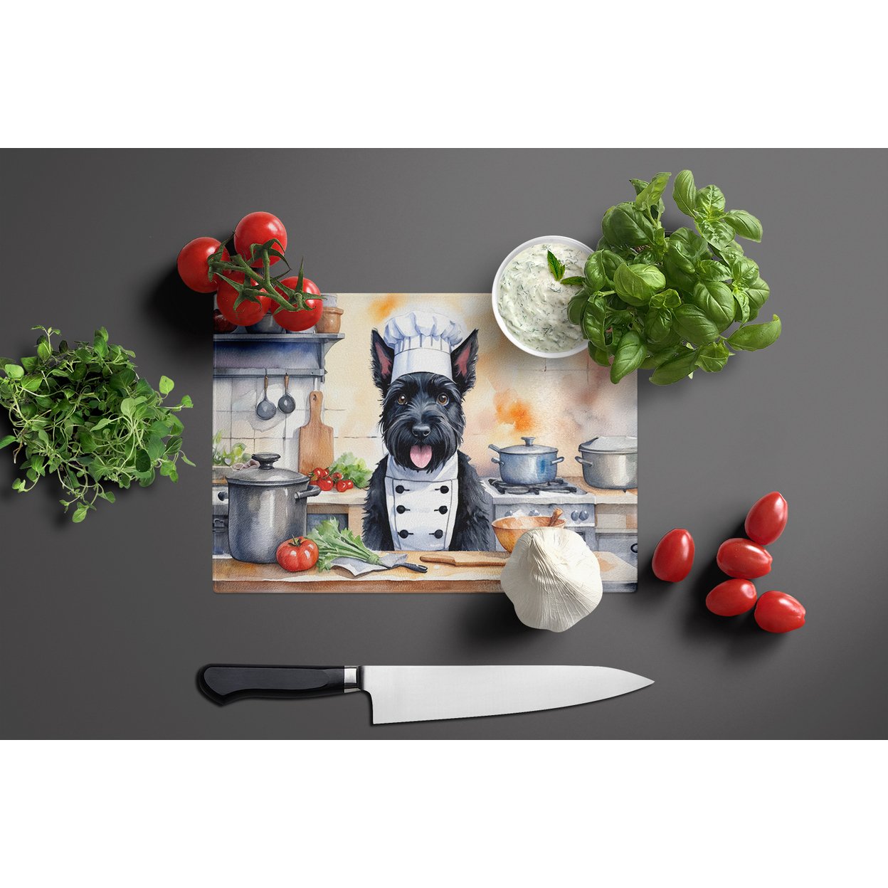Scottish Terrier The Chef Glass Cutting Board 12 in x 15 in