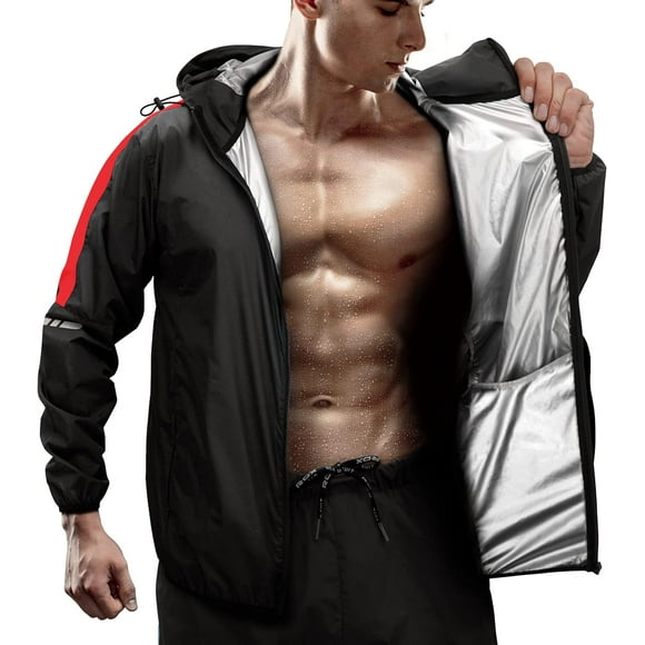 RDX Sauna Suit Weight Loss, Full Body Sweat Heat Suit with Hood, Anti Rip Silver Back Long Sleeves Tracksuit, Boxing MMA Slimming Gym Fitness Running Workout Zipper Jacket, Men Women Top Trouser Set