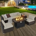 thumbnail image 4 of Gymax 7PCS Patio Rattan Furniture Set 42'' Fire Pit Table w/ Cover Cushioned Off White, 4 of 10