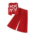 thumbnail image 4 of Girls Two Piece Outfits Bow Sleeveless Vest and Wide Leg Pants Set Girls Spring Clothes 4-5 Years Girls Outfits, 4 of 9