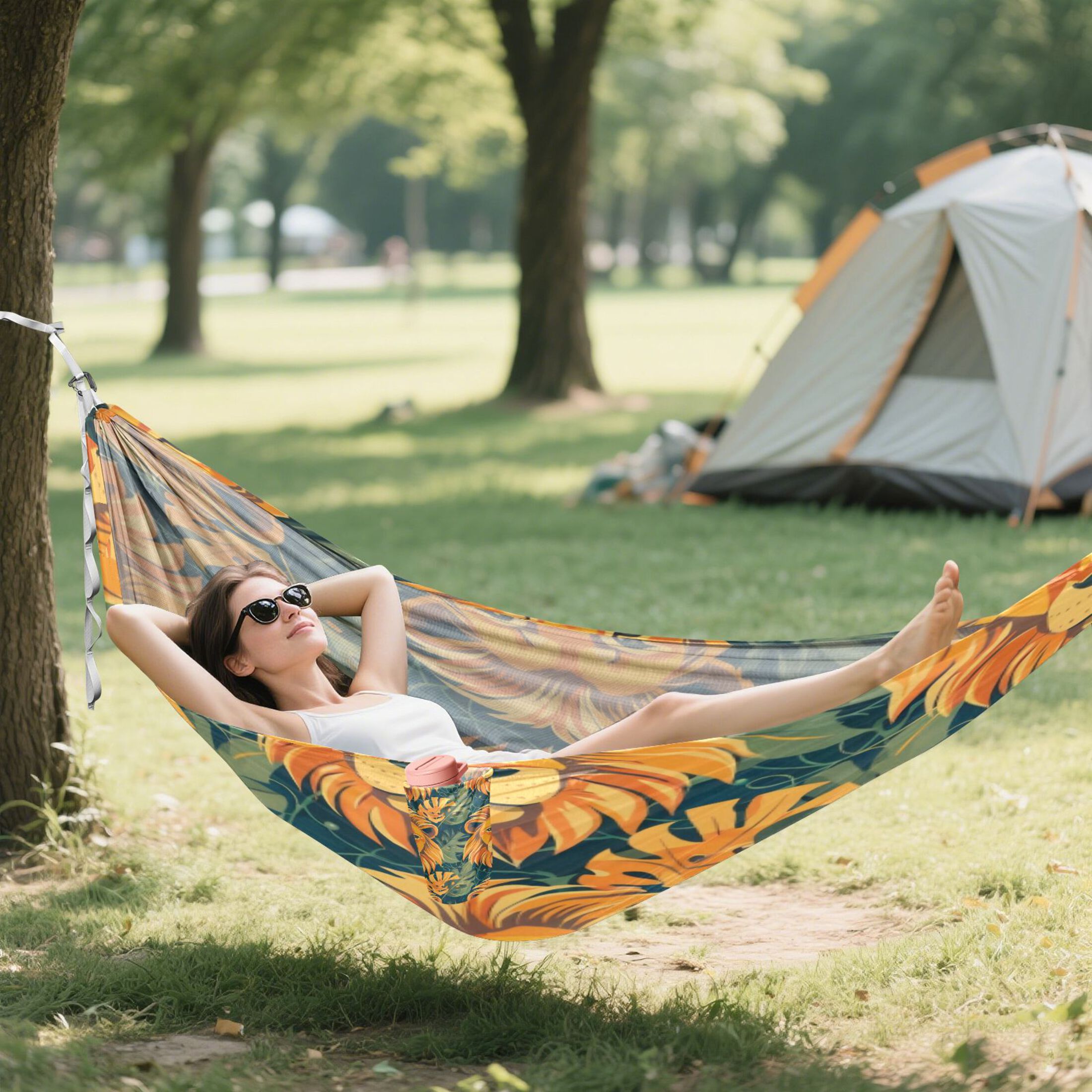 Hammock Camping Hammock Nylon Portable Hammock Travel Camping Hammock Leaves and Lion Faces