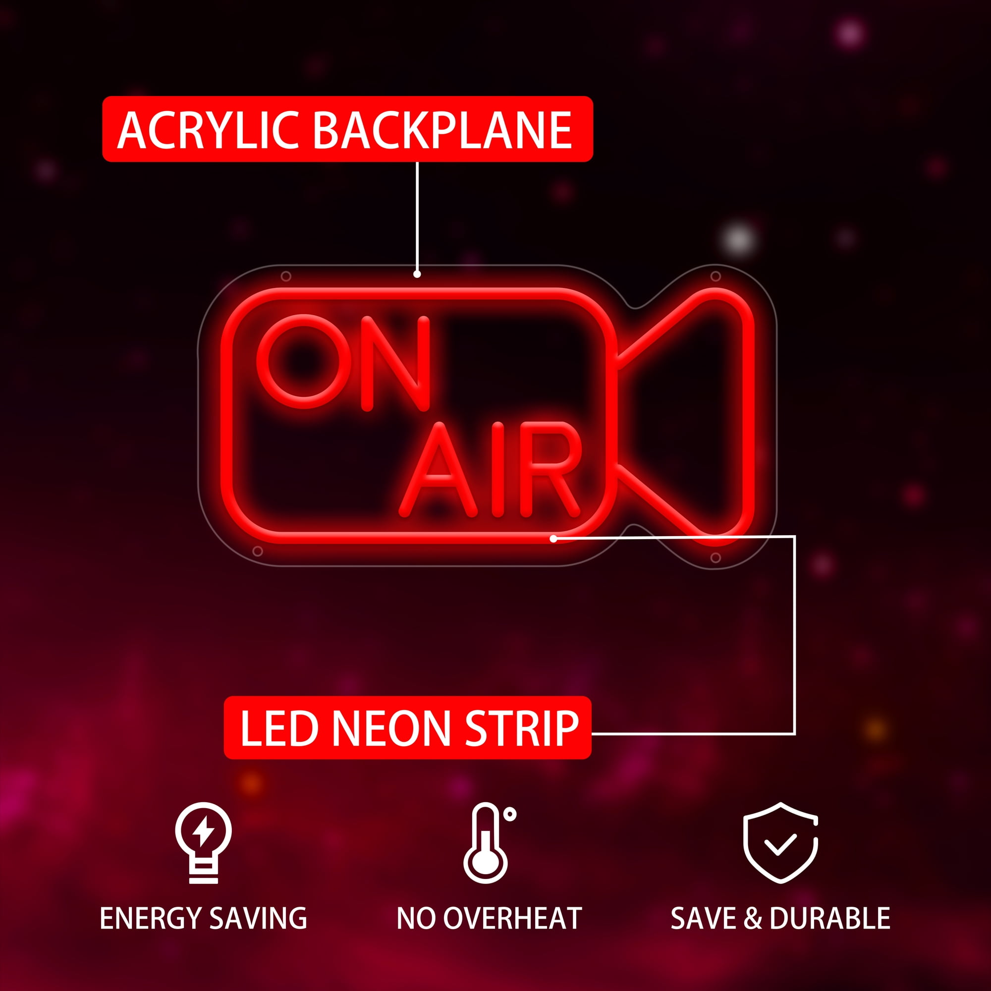 On Air Neon Sign for Wall Decor, USB Powered On Air Led Light Sign, Recording Light Sign for Bedroom Room, Game Room, Broadcasting Room, Music Studio, Play Room