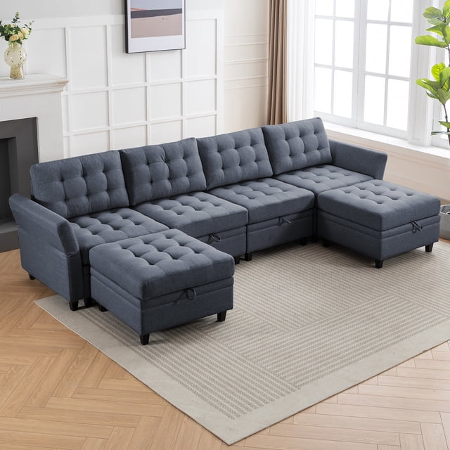 ZAFLY U/L Shaped Couch Set with Storage Ottoman, Modular Sectional Sofa for Living Room, Gray
