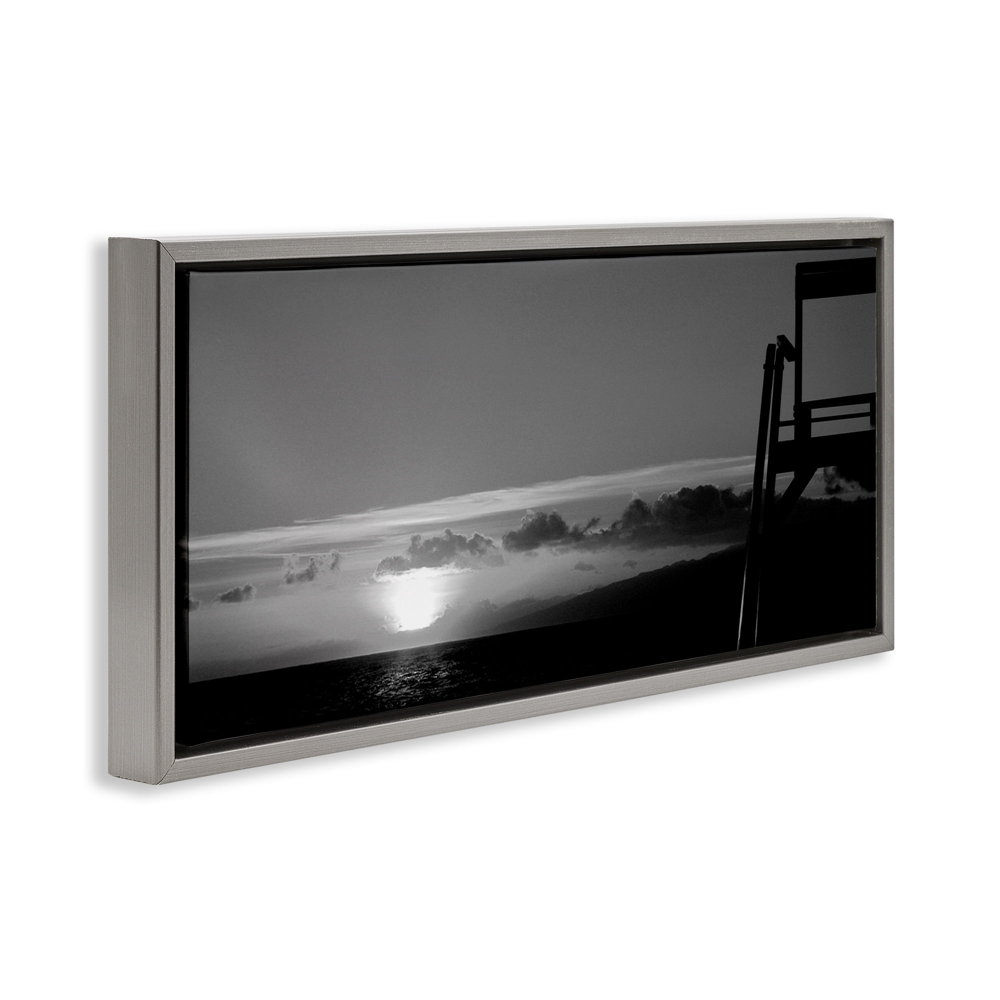 Stupell Industries Sunlit Lifeguard Station Landscape & Nature Photography Gray Floater Framed Canvas Art Print Wall Art, 25 x 11