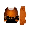 thumbnail image 4 of HTHLVMD Family Matching Sleepwear, Bat Print Pajamas, Halloween Gradient Orange Bat Bottom Print Family Matching Pajamas, Crew Neck Long Sleeve 2pcs Holiday Loungewear, 4 Years, 4 of 6
