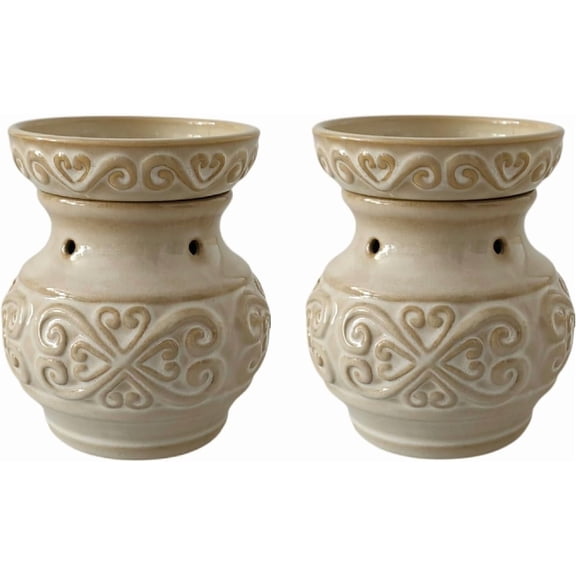 Hosley 2-Pack 5 Inch Cream Ceramic Electric Wax Melt Warmers, Flameless Fragrance Heater with Removable Dish