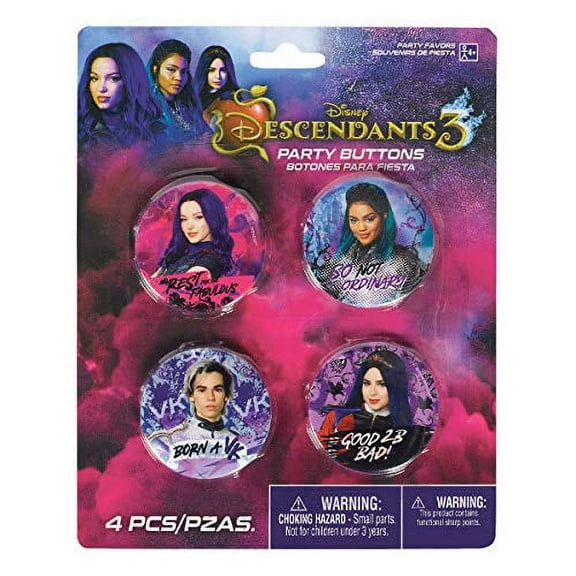amscan Assorted Kids Pin Buttons with Descendants 3 Design- 4 pcs.