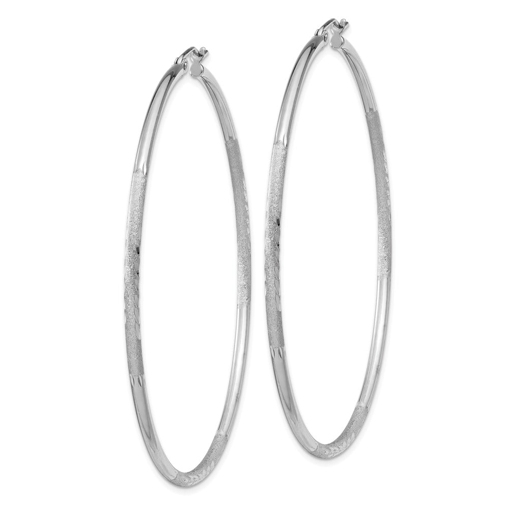 Details about   925 Sterling Silver Rhodium-plated 2mm Satin & Diamond Cut Hoop Earrings
