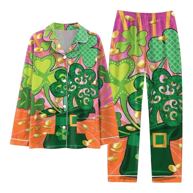 GDREDA Pyjamas Femmes Femmes Pyjamas Ensemble Assorti Pyjamas des Fêtes Ensemble de Pyjama Classique pour Femmes à Boutons en Satin Long avec Poches Ensembles de Pyjama pour Femmes Pyjamas Orange,G