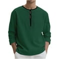 thumbnail image 2 of Dxzfnsa Men's Henley Shirts Long Sleeve Casual Classic T-Shirts Button Henley Pullover Tee Men's Fashionable Casual Solid Color Shirt Breathable Loose Button Round Neck Linen Long Sleeved Top, 2 of 8