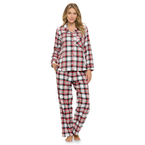 Ashford & Brooks Women's Flannel Plaid Pajamas Long Pj Set