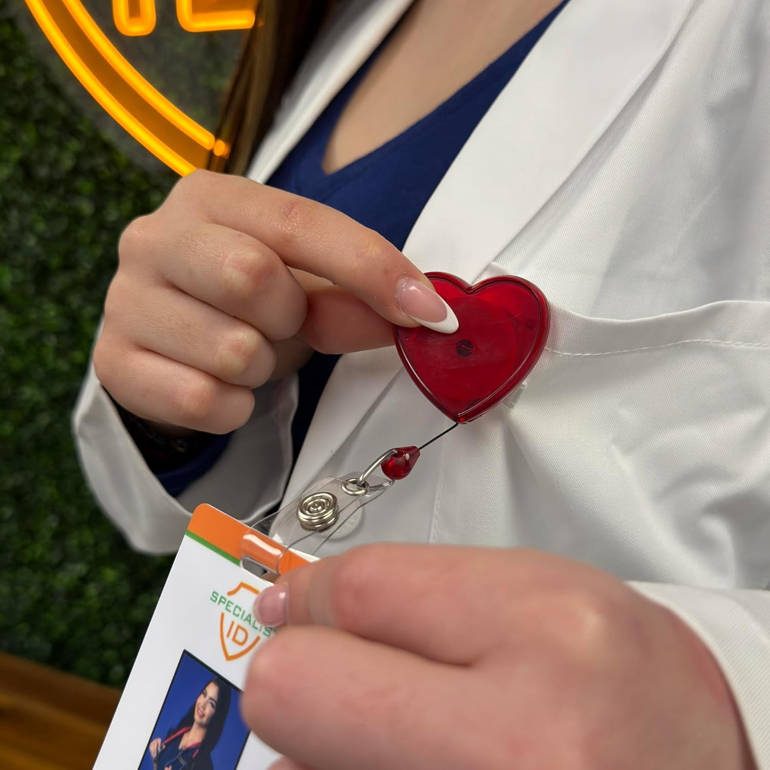 25 Pack - Heart Shaped Retractable Badge Reel with Rotating Swivel Spring Clip - Cute Heavy Duty Name Tag Reels for Nurses, Pediatrics, Teachers, EKG and More by Specialist ID (Red)