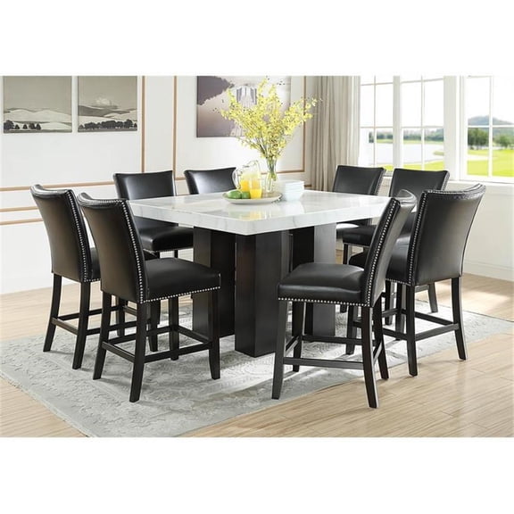 Bowery Hill Marble Top Square 9 Piece Counter Height Dining Set in Black