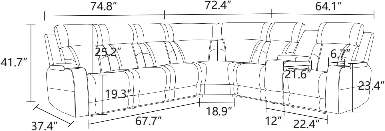 Power Recliner Sectional Sofa with LED Light, Breathing Leather Power Reclining Sofa, Sectional Reclining Couch with USB Port/Cup Holder/Storage for Living Room (Beige)
