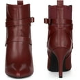 thumbnail image 2 of Unique Bargains Pointy Toe Elastic Cross Straps Stiletto Heel Ankle Boot for Women Burgundy 9, 2 of 5